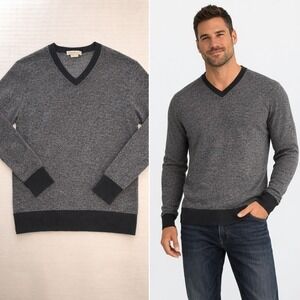 Ermenegildo Zegna Mens Wool V-Neck Sweater Gray Black Made in Italy Size L